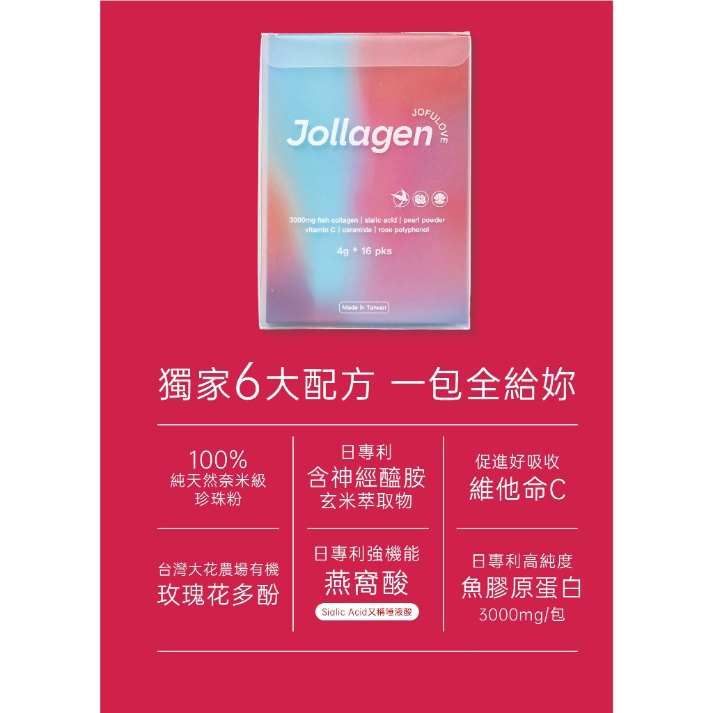 【究愛燕窩】Jollagen玫瑰燕窩膠原蛋白 16包/盒 日本專利 燕窩酸 玫瑰多酚 神經醯胺 透亮美麗 商品介紹圖 3