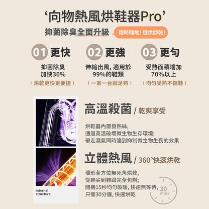 【向物】熱風烘鞋器Pro 除菌定時版 360°熱風循環 定時烘乾 適用多種鞋款 居家鞋履 簡易收納 烘鞋機