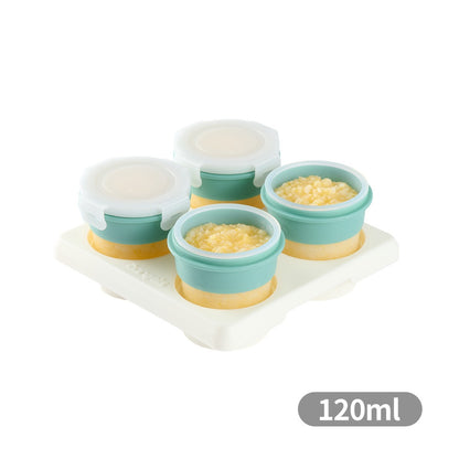 【2angels】矽膠副食品儲存杯 4入組(含杯架) 60ml/120ml 食品級矽膠 備餐加熱 堆疊收納