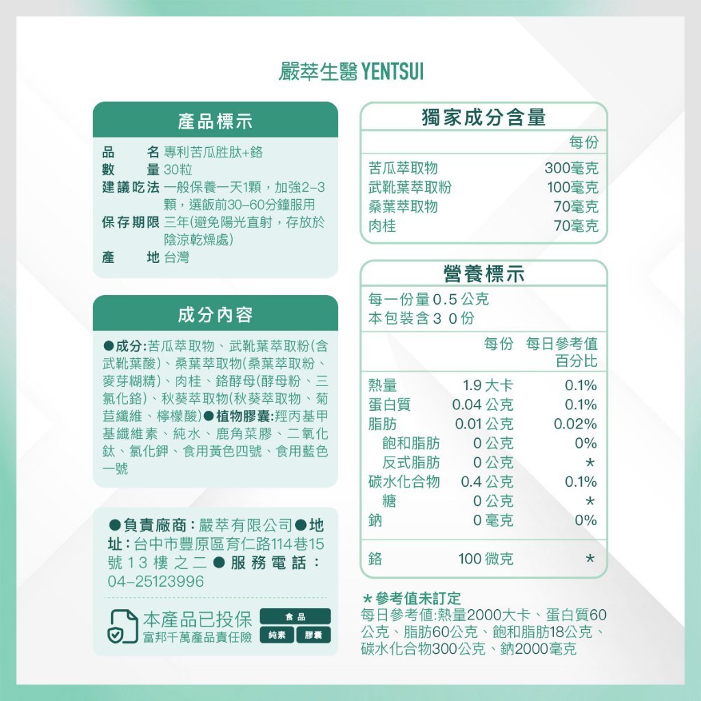 【嚴萃】專利苦瓜胜肽x鉻 30顆/盒 專利山苦瓜+鉻+土肉桂+桑葉+武靴葉 餐前補給 穩定調理 商品介紹圖 7