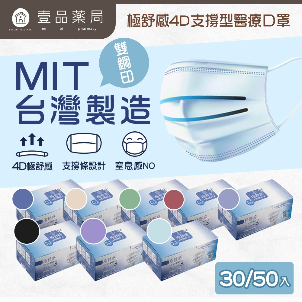【極舒感】4D支撐型醫療口罩 30片裝/50片裝 成人口罩 醫療口罩 MIT 4D口罩 雙支撐 單支撐