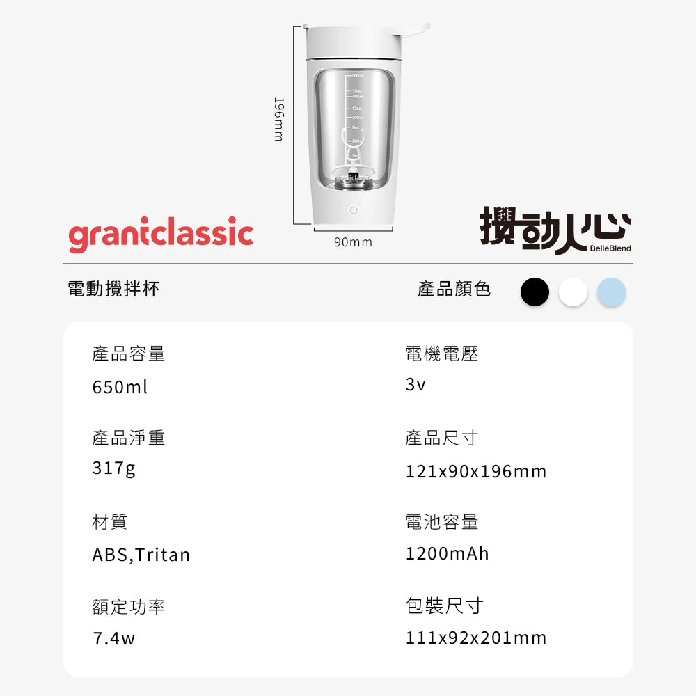 【Grantclassic】攪動人心 電動自動攪拌杯 650ml 強效攪拌 Tritan材質 輕鬆溶解