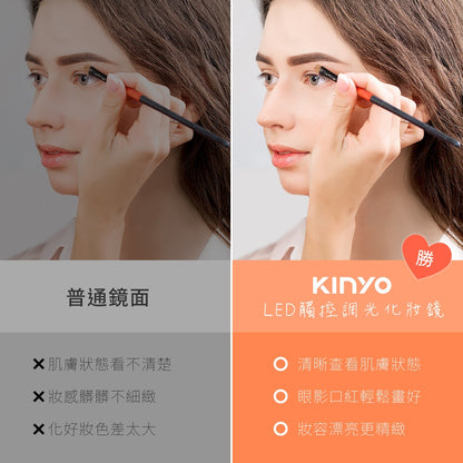 【KINYO】LED觸控調光化妝鏡 BM-077 三段亮度 自然柔光 加大高清鏡面 底座收納 Type-c