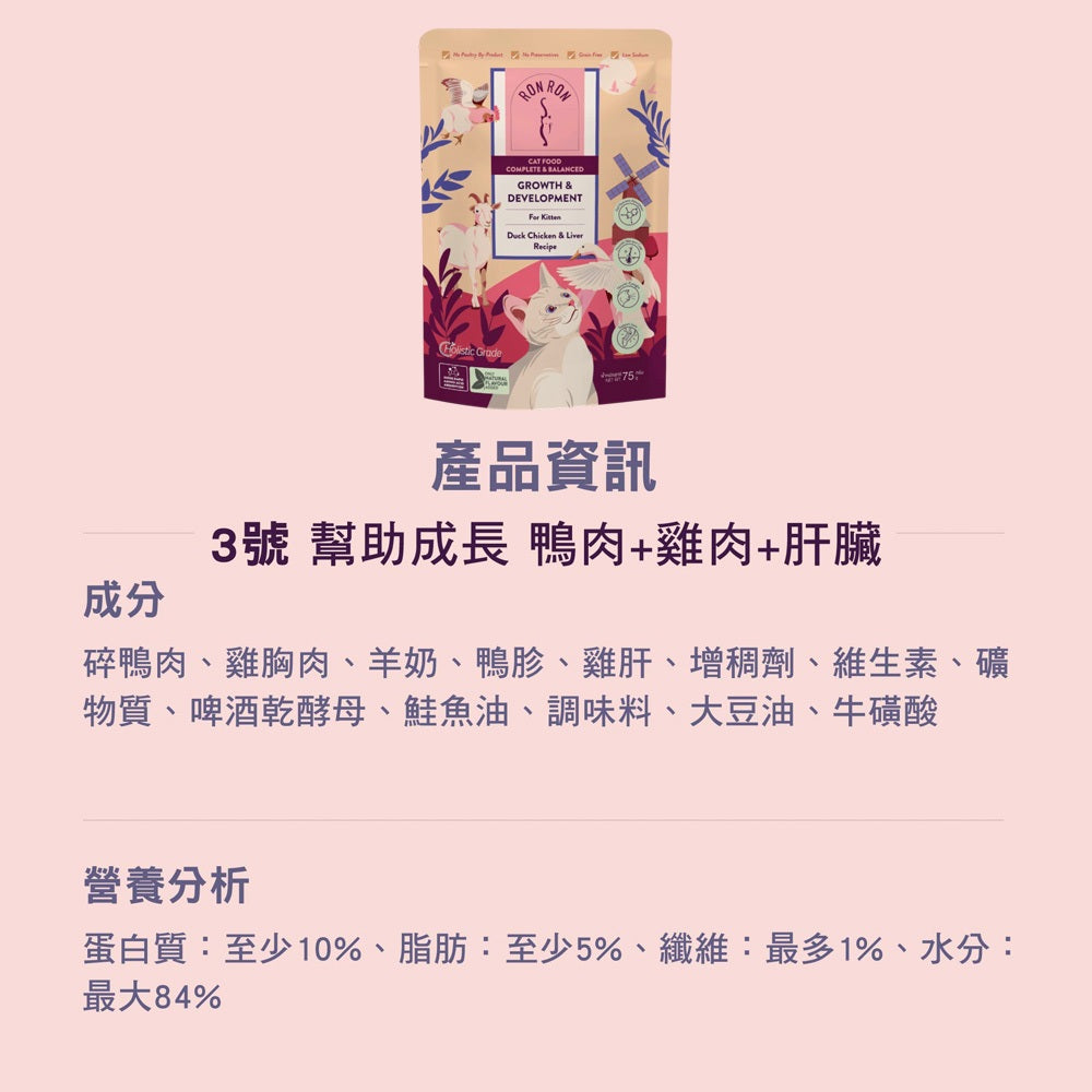 【RONRON虎嚕】貓主食餐包 75g/包 全齡貓適用 慢燉工法 低鈉配方 高含肉量 無人工香料 貓咪飼料