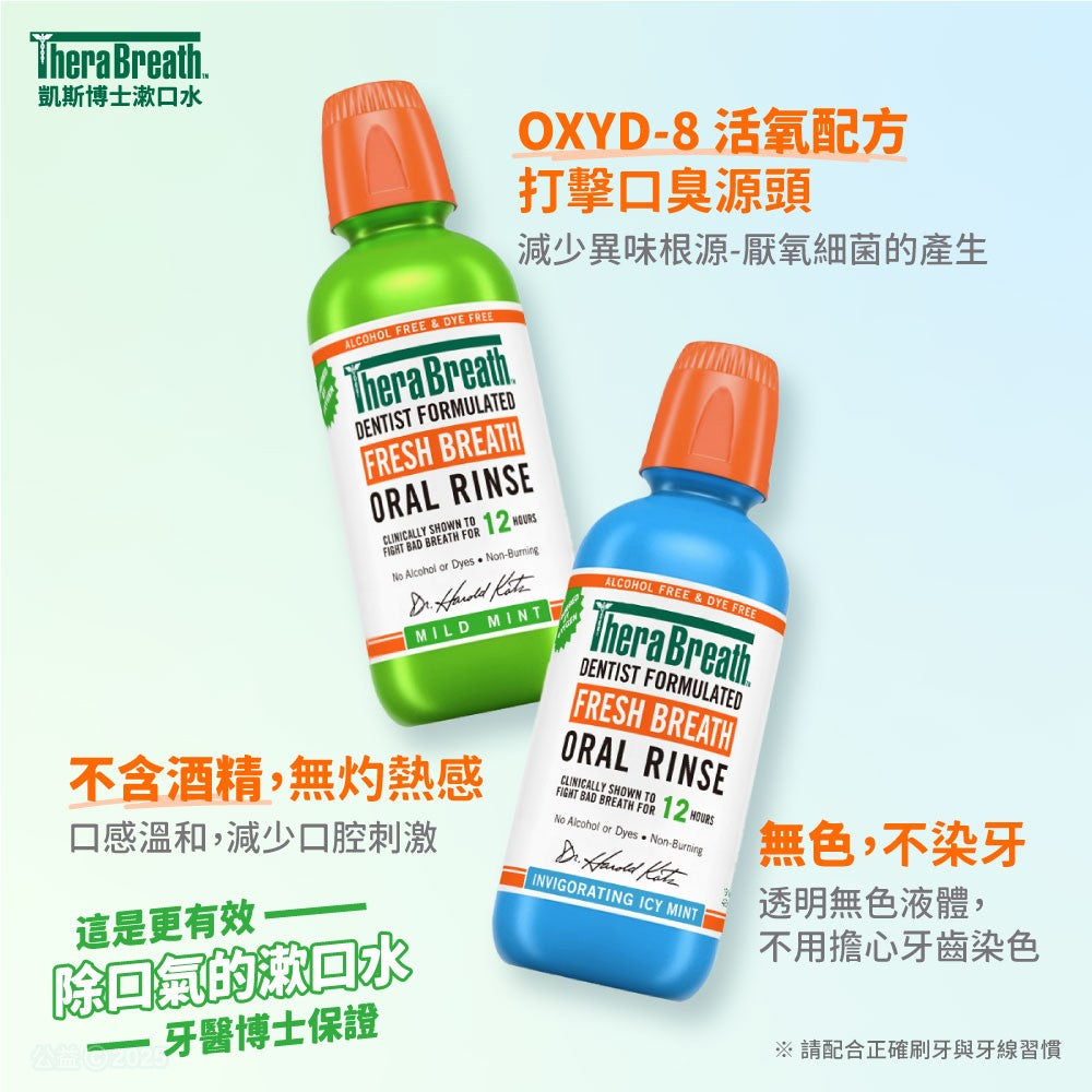 【凱斯博士TheraBreath】漱口水 473ml/瓶 溫和薄荷 冰涼薄荷 美國熱銷 活氧配方 溫和不刺激