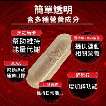 【果利生技】鋅動力馬卡鋅雙活膠囊 60顆/盒 紅黑馬卡 酵母鋅 精胺酸 BCAA 運動補給 男性保養