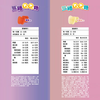 【Lab52齒妍堂】無糖QQ糖 35顆/包 水蜜桃/葡萄口味 綜合維生素 葉黃素 零脂肪 無色素 兒童軟糖
