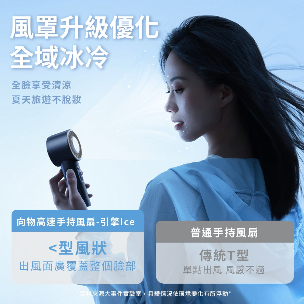 【向物】高速手持風扇-引擎ice 100檔風速 一鍵製冷 LED數顯 超導冰磁片 附掛繩 涼感風扇 出遊旅行