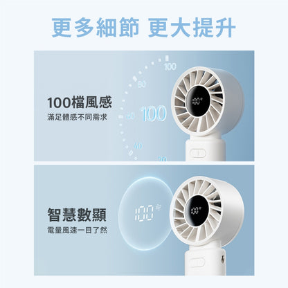 【向物】折疊高速手持風扇-渦輪Z 100檔風速 一秒折疊 大風量 LED數顯 附掛繩 手持電扇 夏季小物