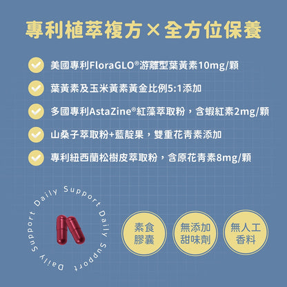 【晶澈】蝦紅素+葉黃素亮澄素膠囊 30顆/袋 全素 專利植萃複方 游離型葉黃素 蝦紅素 花青素 3C族群