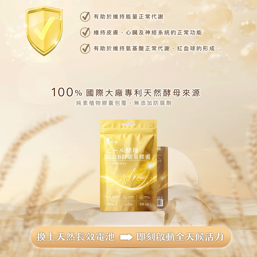 【好葉】酵母綜合B群能量膠囊 60粒/袋 法國酵母B群 長效緩釋 啤酒酵母300mg 日常保養 營養補給