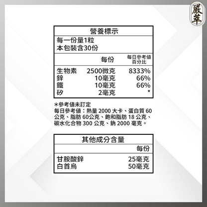 【嚴萃】密頂x生物素 30顆/盒 專利甘胺酸鋅+白首烏+酵母鐵+MSM+黑豆胜肽+芝麻素 東方草本複方