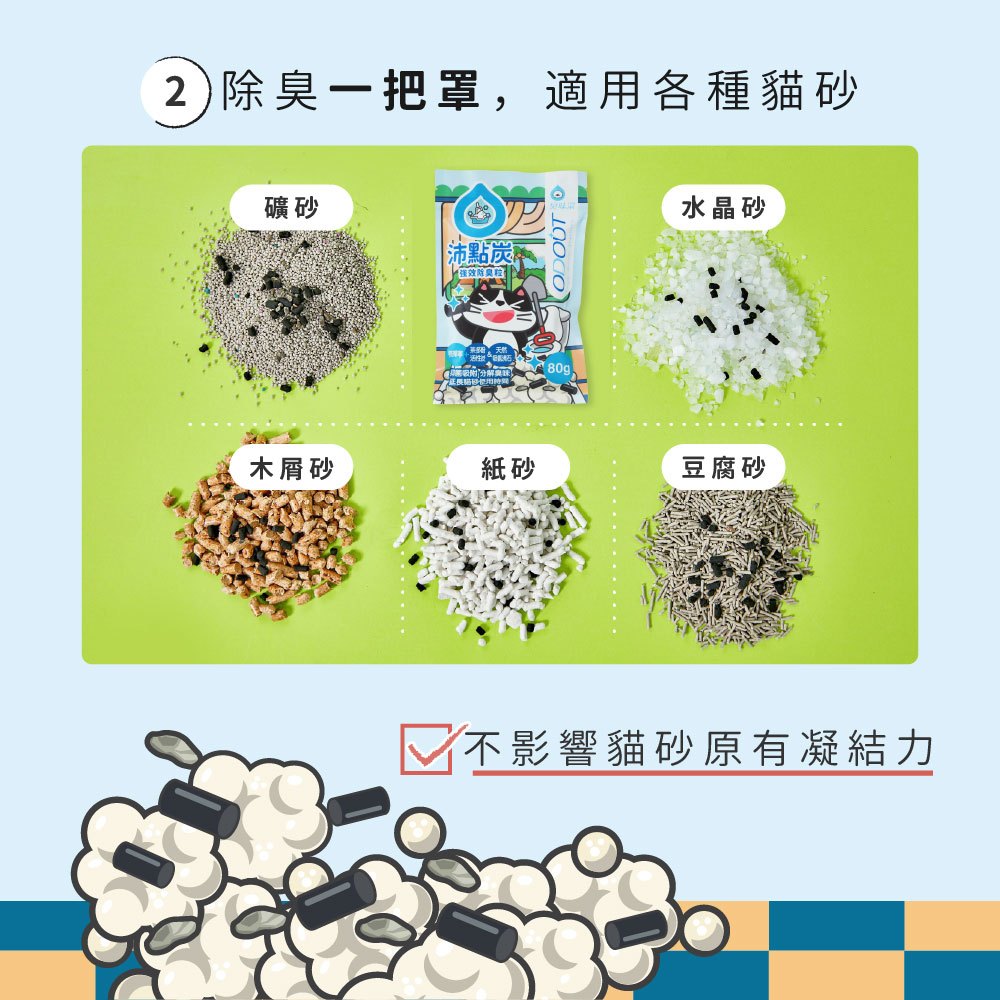 【臭味滾ODOUT】沛點炭強效除臭粒 80g/包 貓砂除臭 活性炭 沸石 雙重淨味 無香除臭 延長貓砂使用