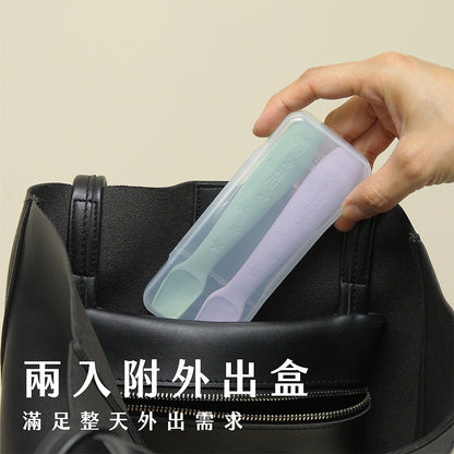 【2angels】矽膠餵食湯匙 2入組(附收納盒) 德國認證 食品級矽膠 梯形匙面 親膚手柄 兒童餐具