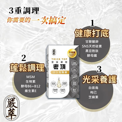 【嚴萃】密頂x生物素 30顆/盒 專利甘胺酸鋅+白首烏+酵母鐵+MSM+黑豆胜肽+芝麻素 東方草本複方