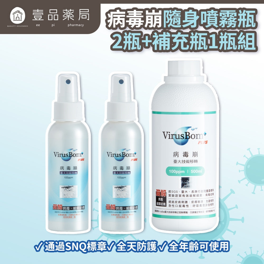 【病毒崩VirusBom】100ppm補充瓶 500ml/瓶 台大研發 獲防疫獎 隨身清潔 可水洗 日常防護