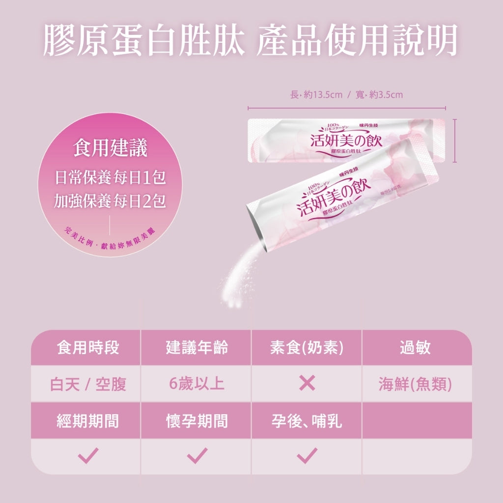 【味丹生技】活妍美の飲膠原白胜肽 5000mg 日本膠原蛋白 小分子胜肽 維他命C 魚來源 養顏美容