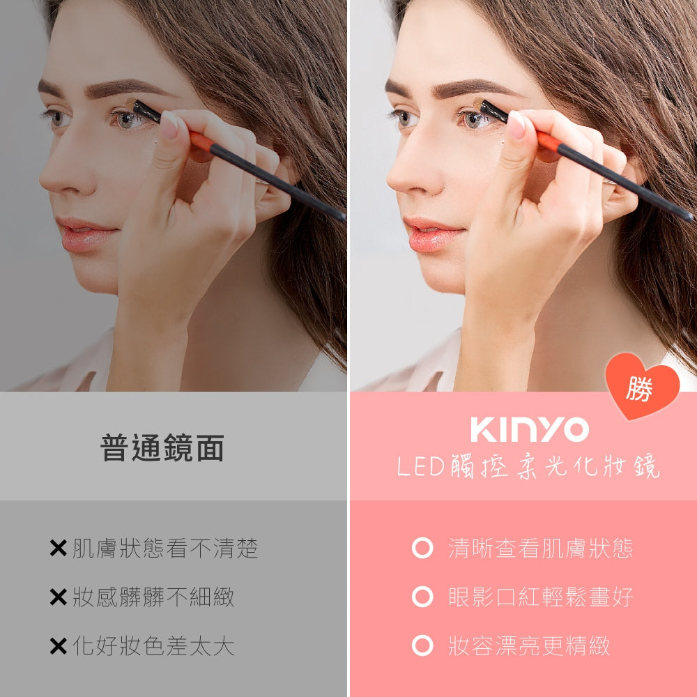 【KINYO】LED觸控柔光化妝鏡 BM-066 觸控調光 32顆LED模擬自然光 三段亮度調節 折疊收納