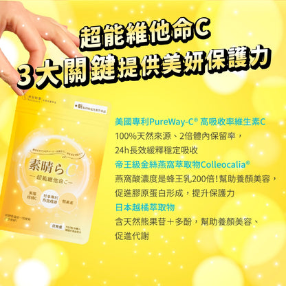 【好好時養】朝-超能維他命C+ 30顆/包 專利燕窩酸 高吸收 美國PureWay-C 日本越橘熊果素