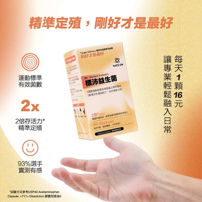 【RACE ON銳速】標沛益生菌 60顆/盒 有助運動功效 專利5層包埋 ABC益菌 舒適順暢 全素可食