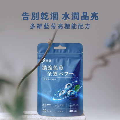 【好葉】濃縮藍莓全效膠囊 60粒/袋 花青素36%藍莓萃取+葉黃素+玻尿酸 3C族補給 藥師嚴選 藍莓速攻